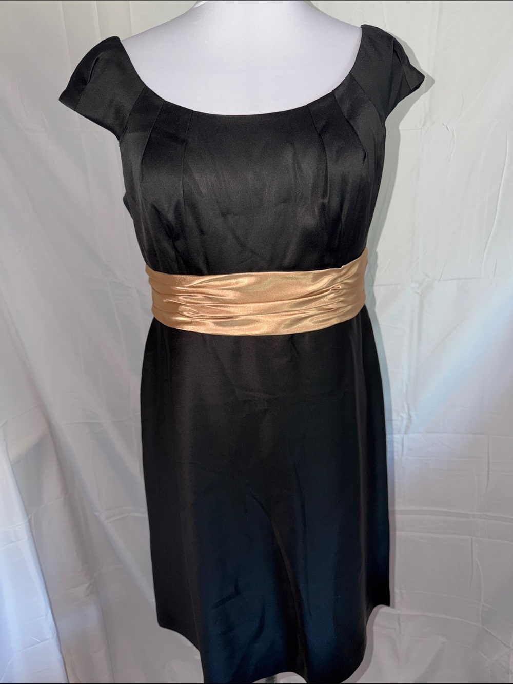 Adrianna Papell Black Dress with Gold Accent sash